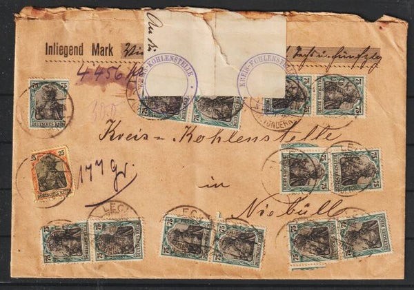 MiNr. 104 (13x), 88 auf Wertbrief   LECK  21.6.20  (s26006)