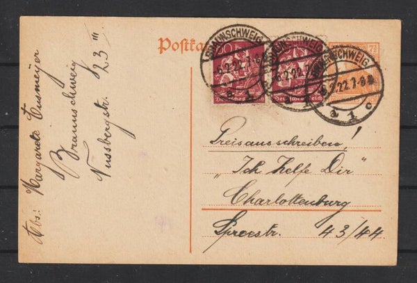 Ganzsache P 110  mit ZuF  BRAUNSCHWEIG 6.2.22 (s26006)