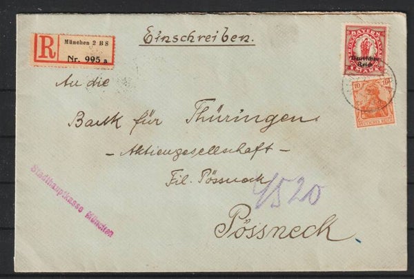 MiNr. 129, 141 auf R-Brief MÜNCHEN  22.JAN.21  (s26007)