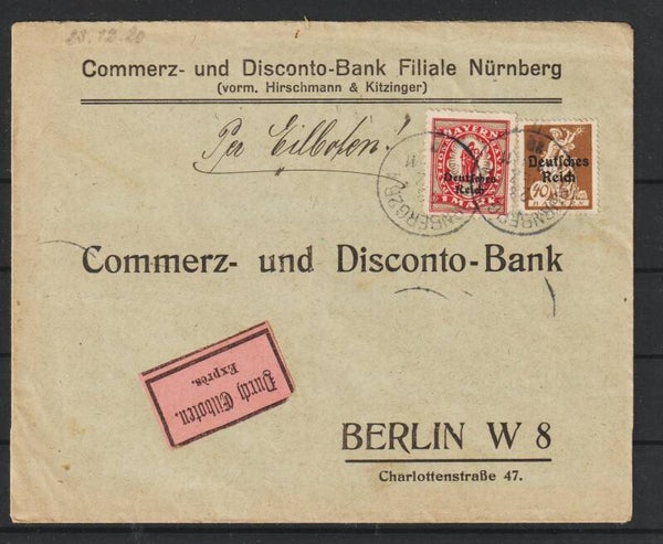 MiNr. 129, 124 auf Eilboten Brief NÜRNBERG  23.DEZ.20    (s26008)