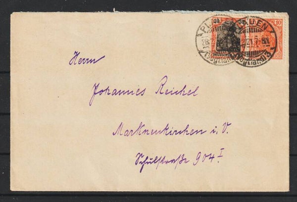 MiNr. 141, 98 auf Brief  PLAUEN  28.2.21  (s26008)