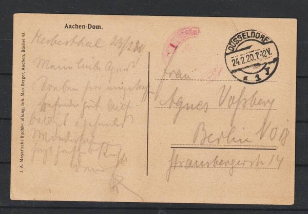 portofreie Ansichtskarte "Aachen"  DÜSSELDORF 24.2.20  (s26009)