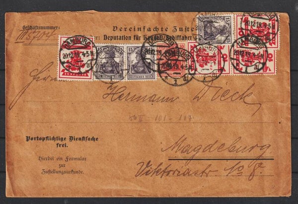 MiNr. 101 (3x), auf Brief "Deputation für Handel, Schiffahrt ..." HAMBURG 20.12.19  (s26010)