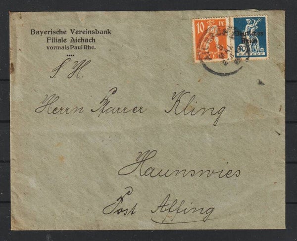 MiNr. 120,123 auf Brief  AICHACH  8.MAI.20  (s26010)