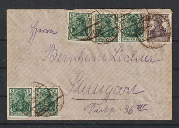 MiNr. 85 IIe (5x), 101 a auf Brief  MARBACH 17.MAI.20, geprüft  (s26010)