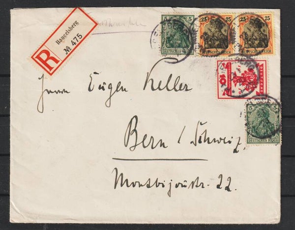 MiNr. 85, 88, 107 auf R-Brief HANGELSBERG  23.1.20  (s26011)