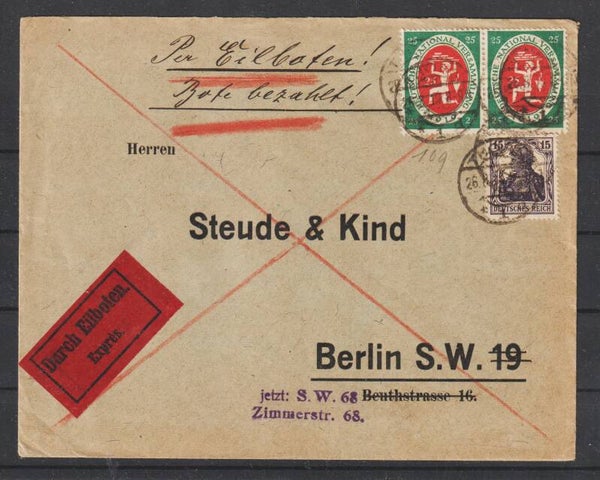 MiNr. 109, 101 auf Eilboten Brief  THORN  26.8.19  (s26013)