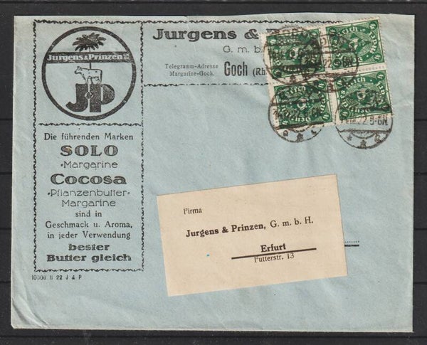 MiNr. 226 VB auf Brief "SOLO Margarine, CORCOSA Pflanzen..."  GOCH 14.12.22   (s26014)