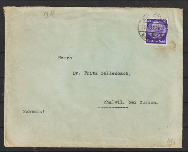 MiNr. 491 EF auf Brief bis 40g WUPPERTAL-BARMEN 11.11.33 ((s26018)