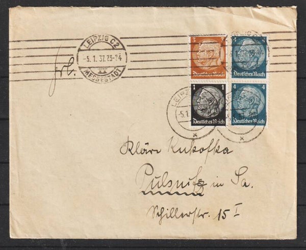 portogerchte Buntfrankatur "Hindenburg"  LEIPZIG 5.1.37 (s26020)