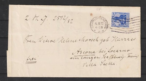 MiNr. 87 I auf Brief CHARLOTTENBURG 4.9.12, Vignette  (s26020)