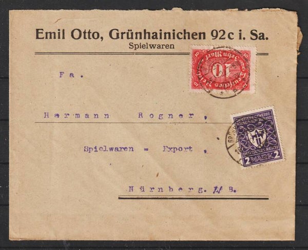 MiNr. 195, 200 auf Brief GRÜNHAINCHEN 16.11.22  (s26021)