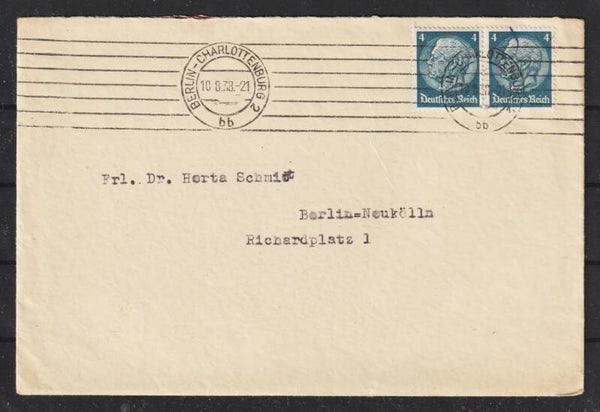 MiNr. 514 (2x) Brief, Krug Stempelmaschine BERLIN-CHARLOTTENBURG 10.8.38 (s26025)