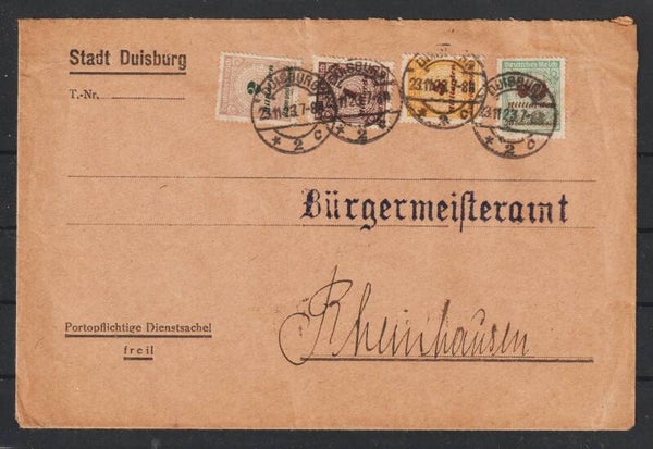 MiNr. 329, 327, 326, 325 auf Brief  DUISBURG 23.11.23   (s26027)