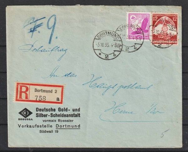 R-Brief, Postauftrag  Dortmund 5.10.35  (s26028)