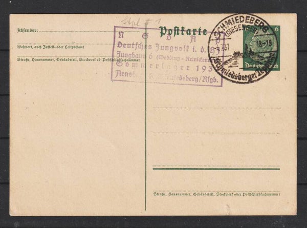 Ganzsache P 266  SST: SCHMIEDEBERG (Riesengeb.) 4.7.37 mit Stpl. F1 (s26030)