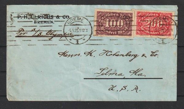 MiNr. 220, 247 auf Brief BREMEN  5.5.23 nach USA  (s26032)