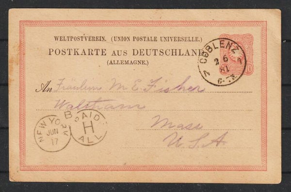 Ganzsache P 8 IIb  COBLENZ 2.6.81 in die USA  (s26032)