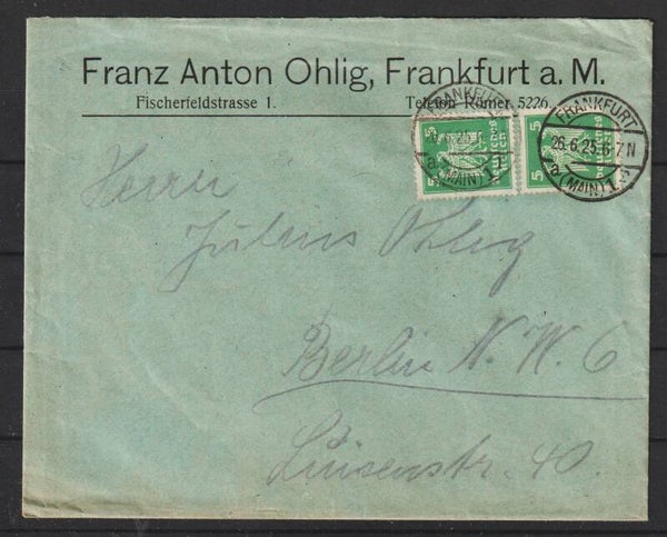 MiNr. 356 MeF auf Brief  FRANKFURT 26.6.25  (s26035)