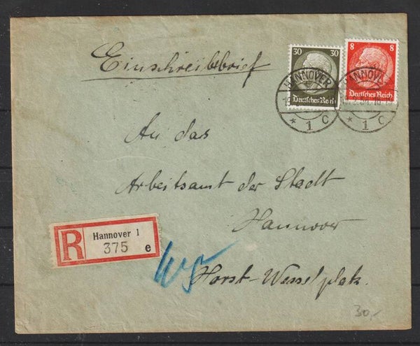 portogerechter R-Brief im Ortsverkehr HANNOVER 19.2.34  (s26035)