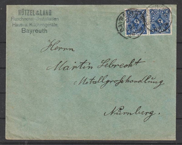 MiNr. 228 (2x) auf Brief BAYREUTH  10.DEZ.22   (s26040)