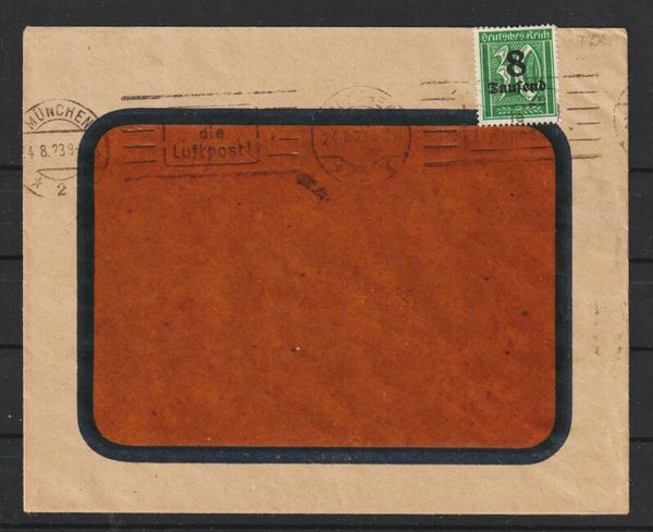 MiNr. 278 auf Brief MÜNCHEN 24.8.23, Ersttag PP 16   (s26040)