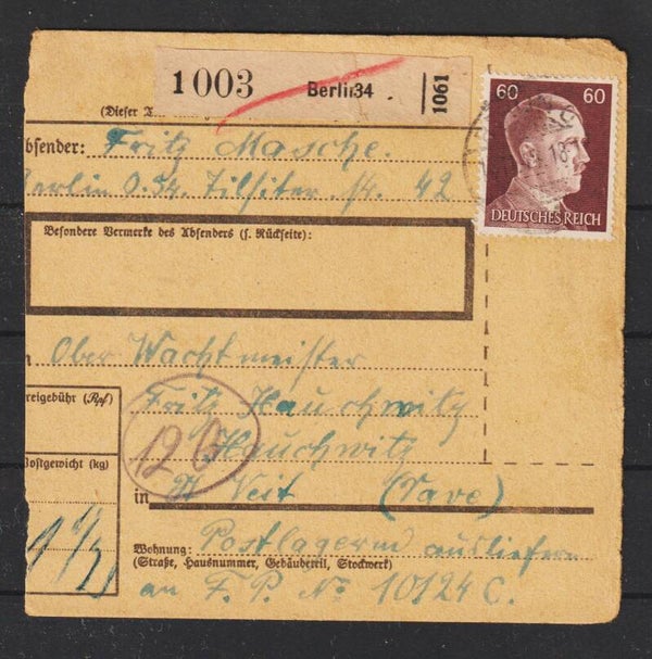 MiNr. 797 EF auf Paketkarte, BERLIN 14.11.44  (s26041)