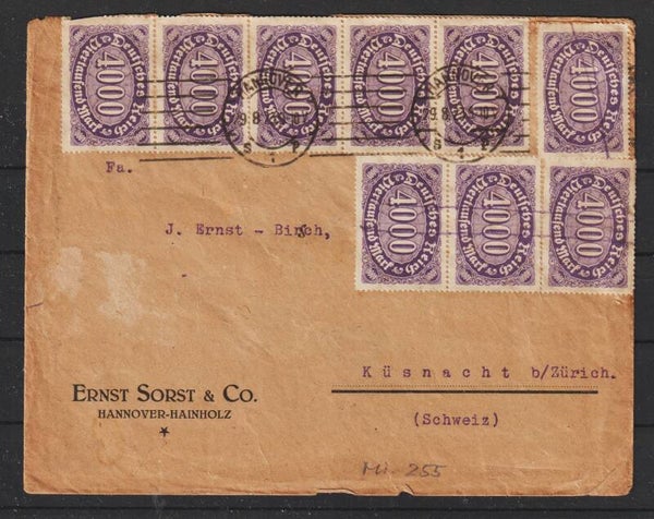 MiNr. 255 MeF auf Brief HANNOVER 29.8.23  (s26042)