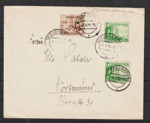 MiNr. 651, 653 auf Brief  WIESBADEN  8.4.38 (s26042)