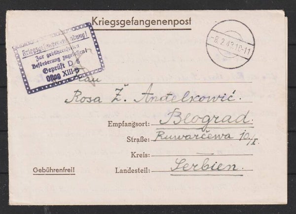 Kriegsgefangenenpost  8.2.43  (s26043)