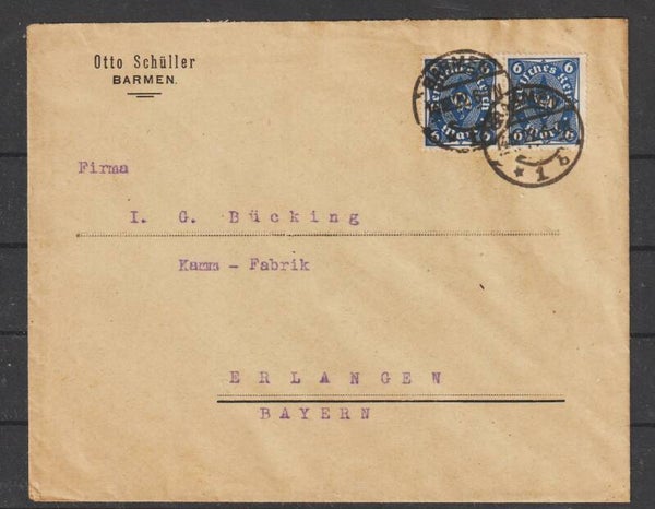 MiNr. 228 (2x) auf Brief BARMEN 14.12.22, Letzttag PP 10  (s26044)
