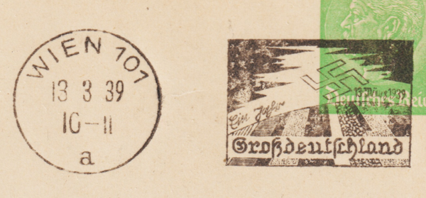 Ganzsache P 225 "1 Jahr Großdeutschland" WIEN 13.3.39  (s26044)