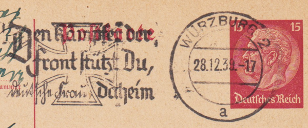 Ganzsache P 227  WÜRZBURG 28.12.39  (s26045)