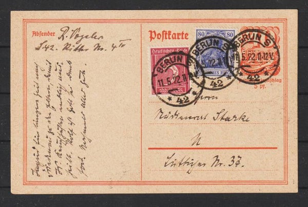 Ganzsache P 141  mit ZuF BERLIN  11.5.22  (s26046)