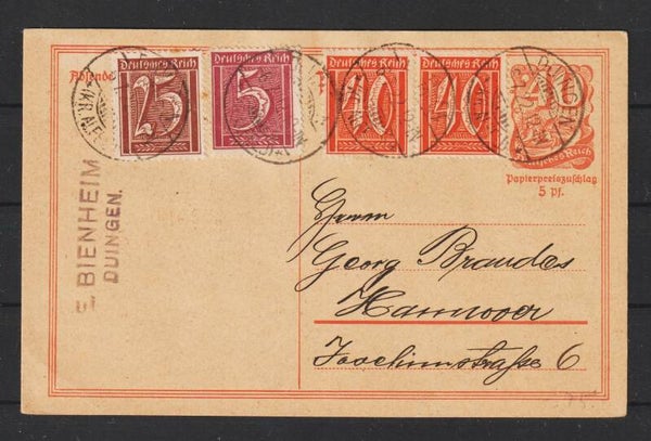 Ganzsache P 141 mit ZuF, DUINGEN  6.7.22   (s26046)
