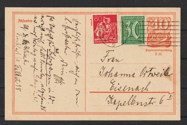 Ganzsache P 141 mit ZuF, FRANKFURT  5.8.22   (s26046)