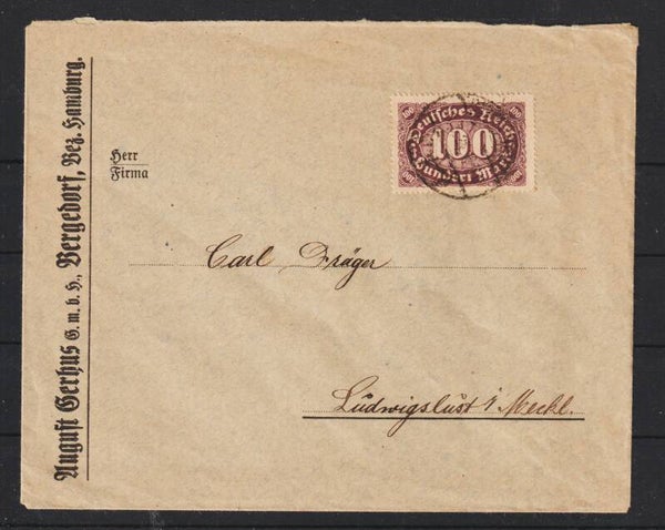 MiNr. 247 auf Brief "August Gerhus GmbH" BERGEDORF 10.3.23  (s26047)