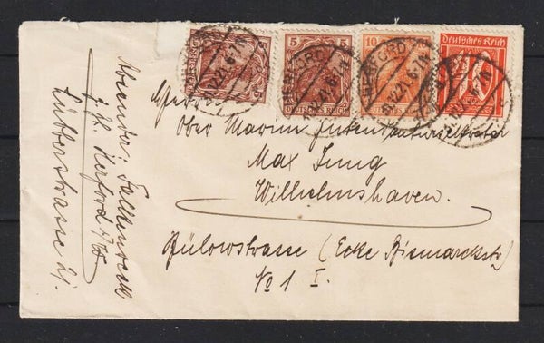 MiNr. 140 (2x) 141, 163 auf Brief  HERFORD 31.12.21 Letzttag PP6    (s26048)
