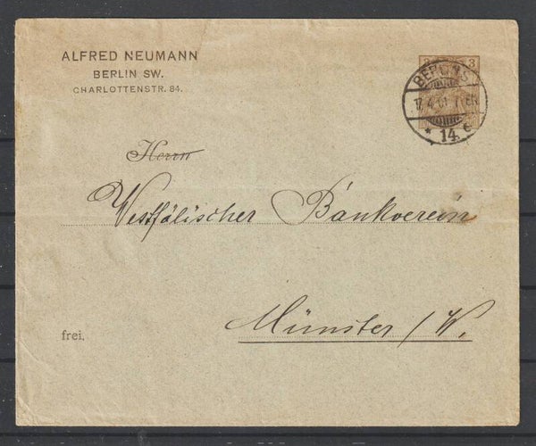 Privat Ganzsache Brief 3 Pfennig Reichspost  "Alfred Neumann" BERLIN 17.4.01   (s26049)