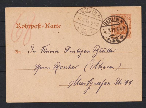 Rohrpost Karte RP 19  BERLIN 12.2.19  (s26054)