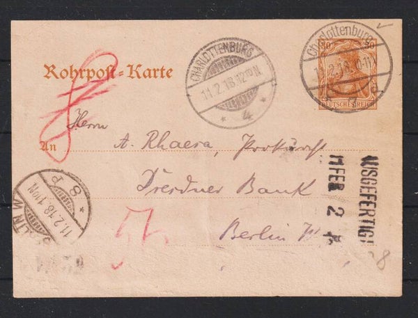 Rohrpost Karte RP 19  CHARLOTTENBURG  11.2.18  (s26055)