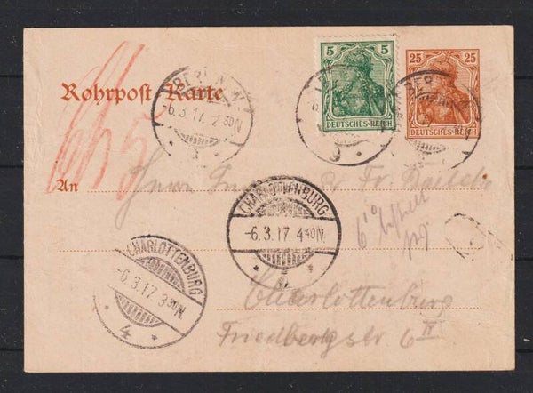 Rohrpost Karte RP 17  ZuF BERLIN 6.3.17, CHARLOTTENBURG 6.3.17  (s26055)