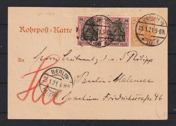 Rohrpost Karte RP 19  ZuF BERLIN 25.1.21  (s26055)