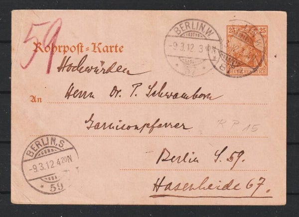 Rohrpost Karte RP 15  BERLIN 9.3.12  (s26056)