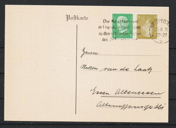 ZD K 11 auf Postkarte STUTTGART 22.6.33 (s26057)