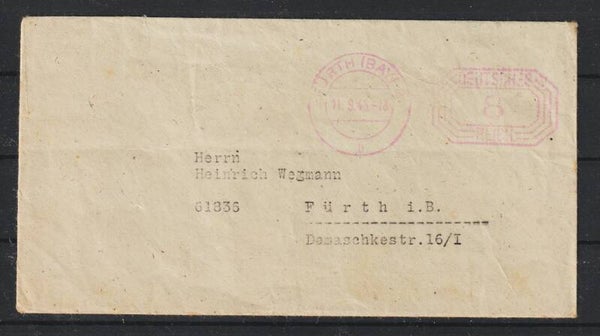 8 Pfennig Freistempel FÜRTH (BAYERN) 11.9.45  (s26059)