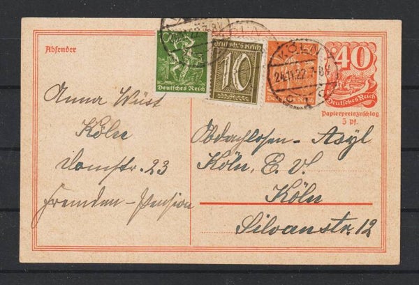 Ganzsache P 141 ZuF, KÖLN 24.11.22  (s26060)