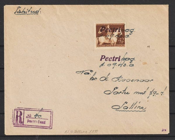 MiNr. 854 auf R-Brief  PEETRY-EESTI  1.9.43, geprüft  (s26061)