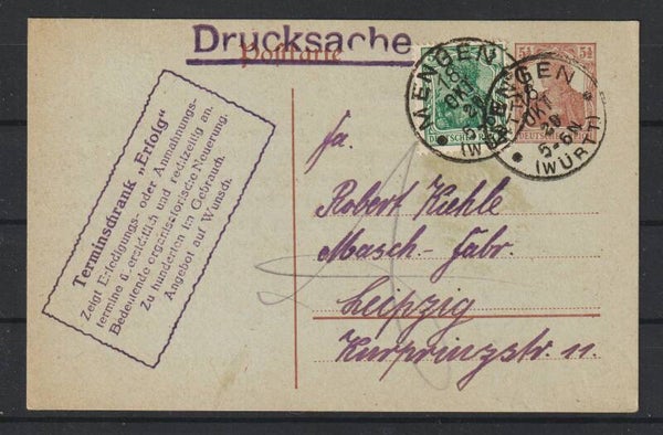 Ganzsache P 109  mit ZuF  MENGEN 18.OKT.20  (s26061)