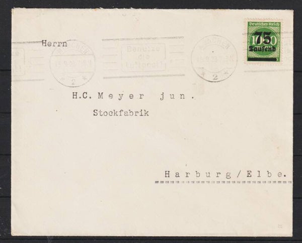 MiNr. 288 EF Brief. "Schirm Schönherr" Maschinenstempel MÜNCHEN 15.9.23 (s26062)